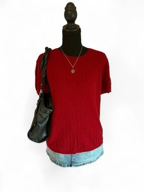 Lauren by Ralph Lauren Women’s Red Cable-Knit Sweater Shirt, Size XL